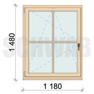 120x150 cm bukó-nyíló fa ablak álosztóval balos