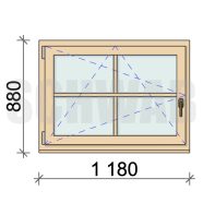 120x90 cm bukó-nyíló fa ablak álosztóval balos