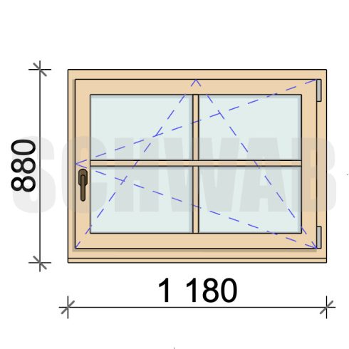 120x90 cm bukó-nyíló fa ablak álosztóval jobbos
