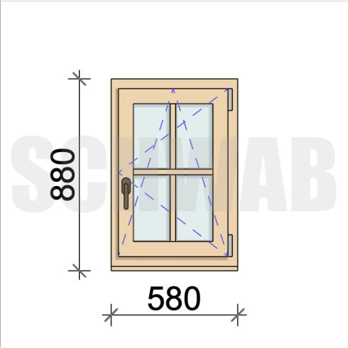 60x90 cm bukó-nyíló fa ablak álosztóval jobbos
