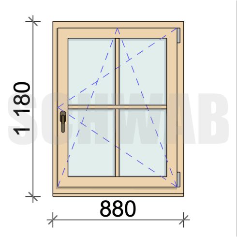 90x120 cm bukó-nyíló fa ablak álosztóval jobbos