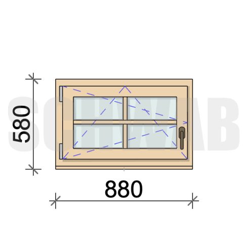 90x60 cm bukó-nyíló fa ablak álosztóval jobbos