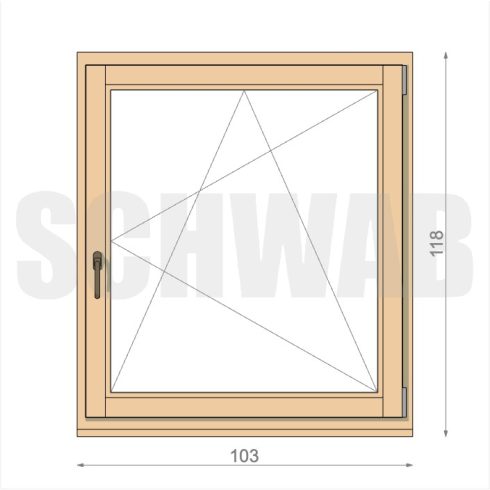 105x120 cm bukó-nyíló fa ablak jobbos