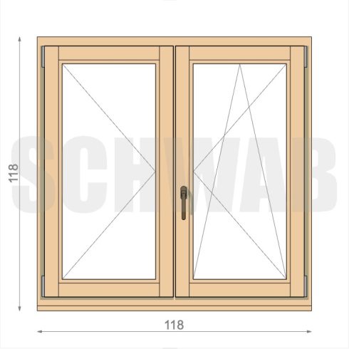 120x120 cm kétszárnyú fa ablak jobbos
