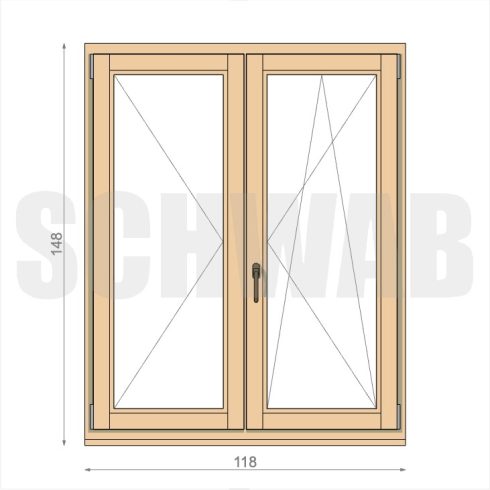 120x150 cm kétszárnyú fa ablak jobbos