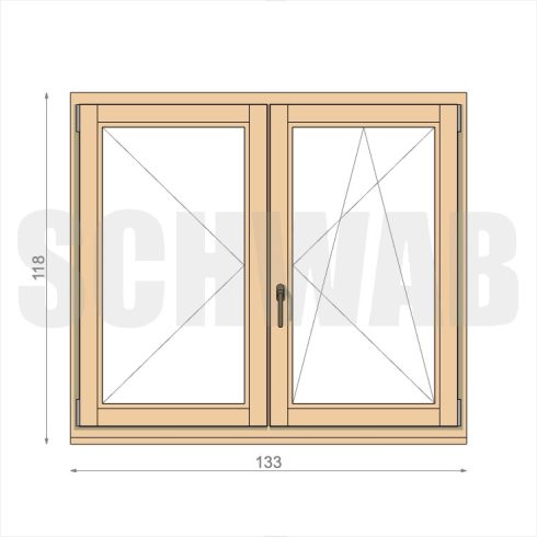 135x120 cm kétszárnyú fa ablak jobbos