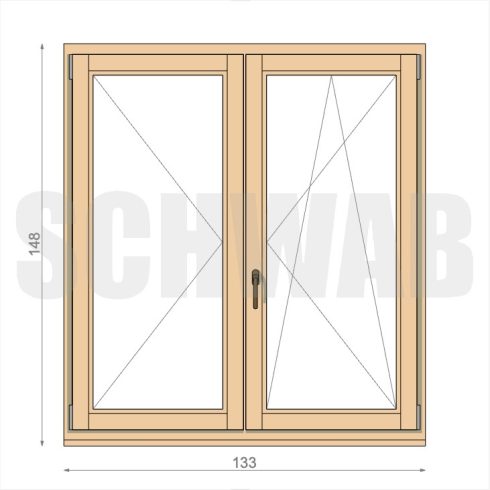 135x150 cm kétszárnyú fa ablak jobbos