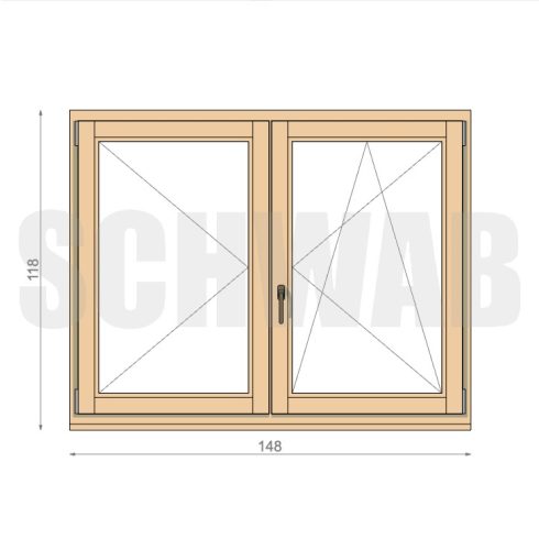 150x120 cm kétszárnyú fa ablak jobbos
