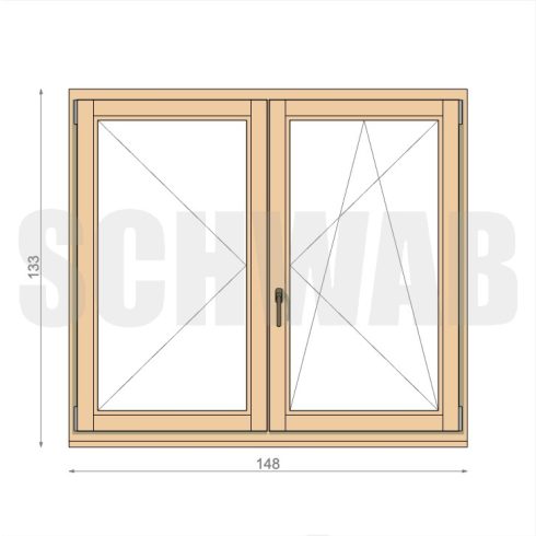 150x135 cm kétszárnyú fa ablak jobbos