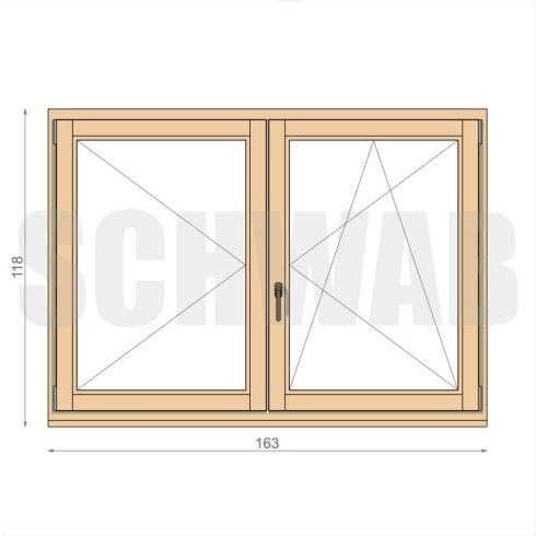 165x120 cm kétszárnyú fa ablak jobbos