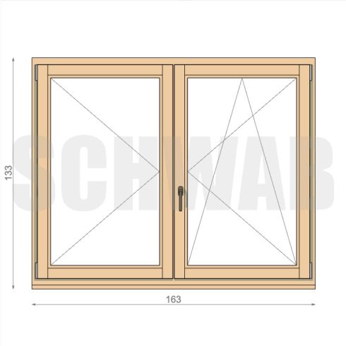 165x135 cm kétszárnyú fa ablak jobbos