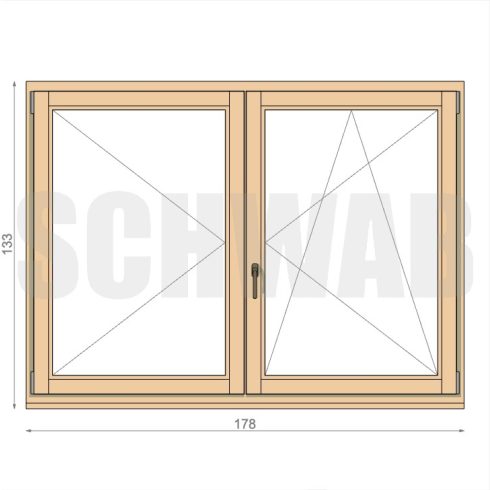 180x135 cm kétszárnyú fa ablak jobbos