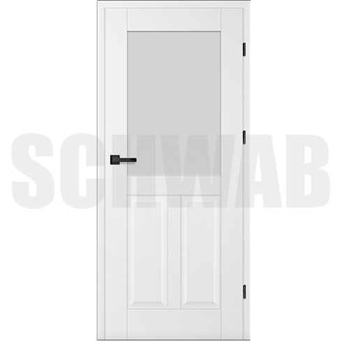 Nemezja-11 tömör MDF CPL fóliás üveges belső ajtó fehér állítható tokkal jobbos
