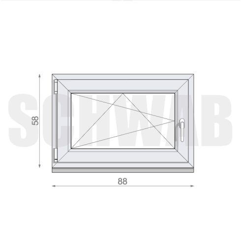 90x60_cm műanyag bukó-nyíló ablak balos könnyített