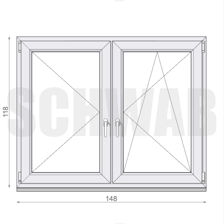 150x120 cm kétszárnyú tokosztott műanyag ablak - ajtó-ablak