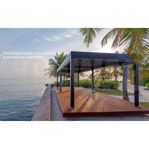 Alumínium pergola, kézi_meghajtással erősített tetőlamellákkal, 3x3 méter, antracitszürke