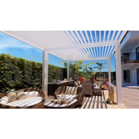 Alumínium pergola, kézi_meghajtással erősített tetőlamellákkal, 3x3 méter, antracitszürke